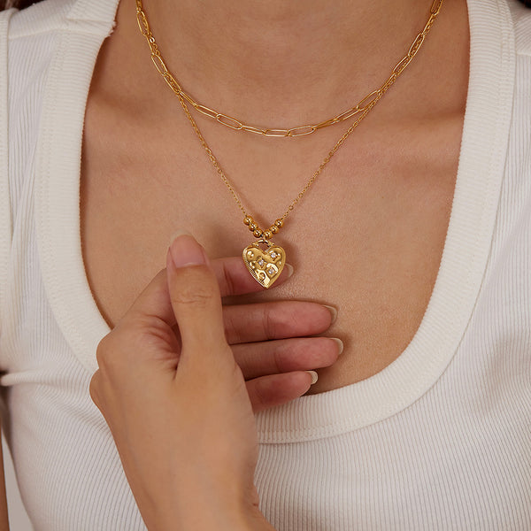Women’s Lucky Heart Pendant Necklace – Gold-Tone Layered Chain with Cubic Zirconia, Fashion Jewelry for Everyday Wear-Women's Necklace-SunnyHouse Jewelry