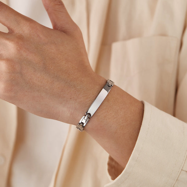 Men’s Fashion Simple Bracelet – Brushed Finish ID Plate Link Bracelet for Men – Durable, Lightweight & Hypoallergenic Men’s Jewelry-Men's Bracelet-SunnyHouse Jewelry