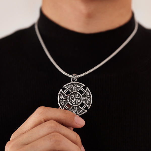 Celtic Cross Pendant Necklace for Men – Titanium Stainless Steel Norse Knotwork Amulet – Viking Trinity Knot Religious Jewelry-Men's Pendant Necklace-SunnyHouse Jewelry