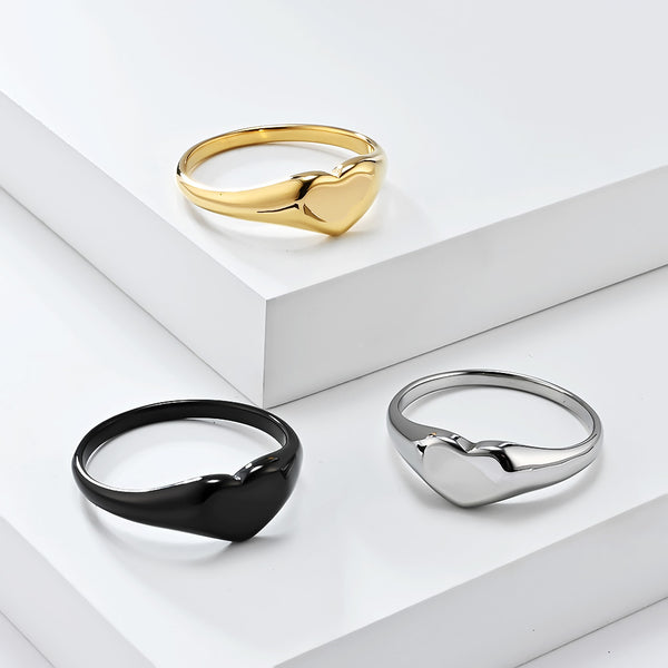 Women’s Heart Signet Ring – Polished Finish, Durable and Hypoallergenic, Elegant Minimalist Jewelry-Women's Ring-SunnyHouse Jewelry