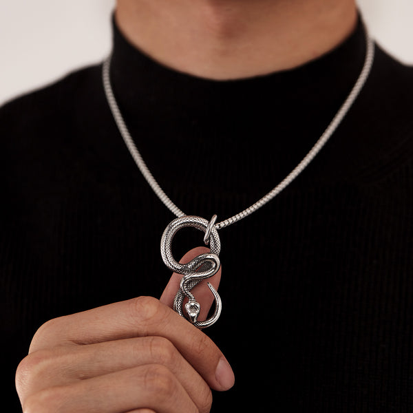 Snake Pendant Necklace for Men – Titanium Stainless Steel Infinity Serpent Necklace – Gothic Reptile Symbol Amulet Jewelry-Men's Pendant Necklace-SunnyHouse Jewelry