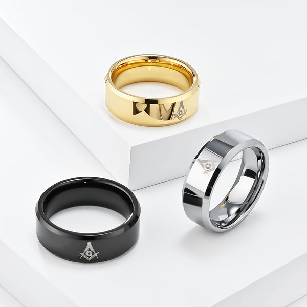 Elegant Gold Titanium Stainless Steel Men's Freemason Ring - Symbolic Design, Comfort Fit, Hypoallergenic, Durable, 8mm-Men's Ring-SunnyHouse Jewelry
