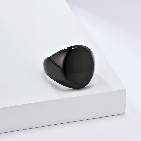Bold Black Titanium Stainless Steel Men's Signet Ring - Modern Design, Durable, Hypoallergenic, Comfort Fit-Men's Ring-SunnyHouse Jewelry