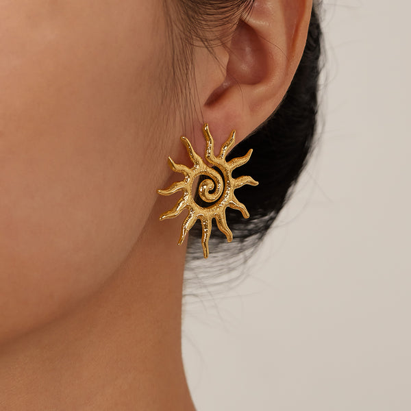 Women’s Gold Sun Spiral Earrings – Bohemian Statement Stud Earrings, Vintage Sunburst Design, Lightweight Fashion Jewelry for Women & Girls-Women's Earrings-SunnyHouse Jewelry