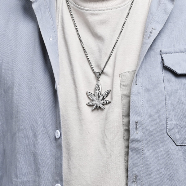 Men's Gold Marijuana Leaf Pendant Necklace - Iced Out Design, Durable, Hypoallergenic, Stylish Hip-Hop Jewelry-Men's Pendant Necklace-SunnyHouse Jewelry