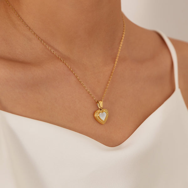 Romantic Women's Gold Heart Pendant Necklace with Mother of Pearl Inlay – Timeless Elegance, Perfect Gift-Women's Necklace-SunnyHouse Jewelry
