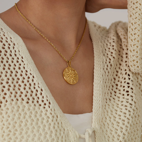 Women's Titanium Stainless Steel Sun Pendant Necklace – Gold-Plated Chain – Hypoallergenic & Tarnish Resistant-Women's Necklace-SunnyHouse Jewelry