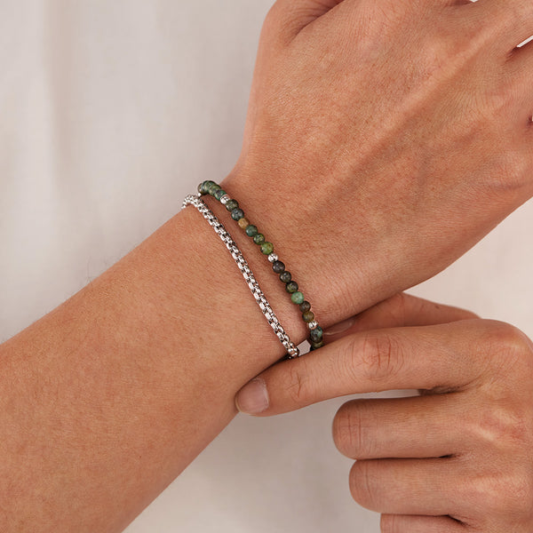Men’s Tiger Eye Beaded Bracelet with Stainless Steel Chain – Dual Strand Adjustable Bracelet with Lobster Clasp – Natural Stone & Steel Jewelry for Men-Men's Bracelet-SunnyHouse Jewelry