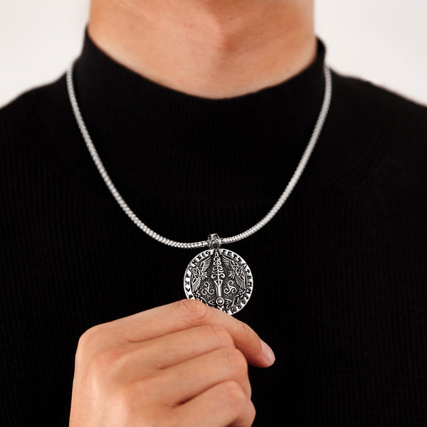 Viking Stainless Steel Sword Pendant Necklace for Men – Norse Mythology Titanium Steel Amulet with Valknut & Rune Symbols – Nordic Warrior Jewelry-Men's Pendant Necklace-SunnyHouse Jewelry