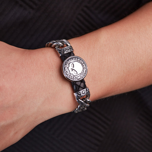 Rugged Stainless Steel Men's Bracelet with Harley-Davidson Skull Emblem – Durable, Stylish Motorcycle Chain Design-Men's Bracelet-SunnyHouse Jewelry