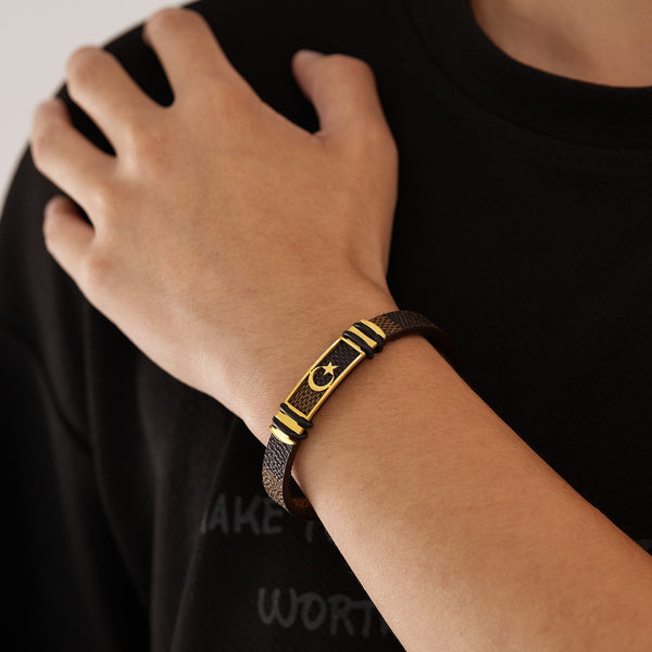 Men's Titanium Stainless Steel Bracelet with Crescent and Star Design - Elegant Islamic Motif, Durable and Hypoallergenic-Men's Bracelet-SunnyHouse Jewelry
