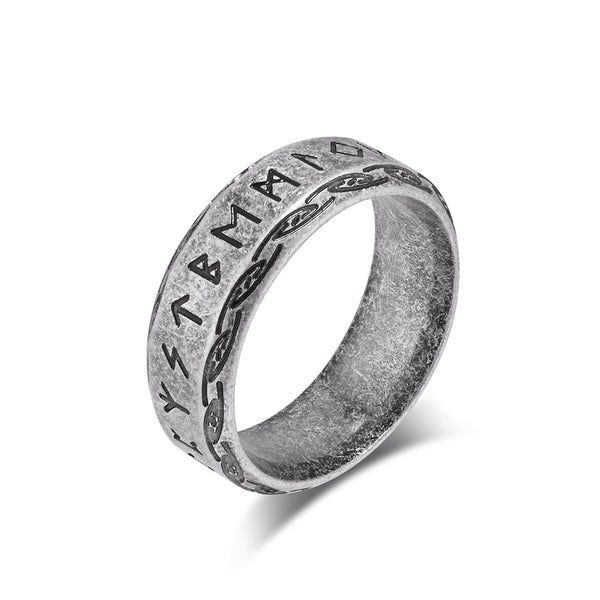 Men's Black Titanium Stainless Steel Ring with Viking Runic Engraving, Unique Symbolic Design, Durable, Comfortable Fit, Perfect for Gifts or Everyday Wear-Men's Ring-SunnyHouse Jewelry
