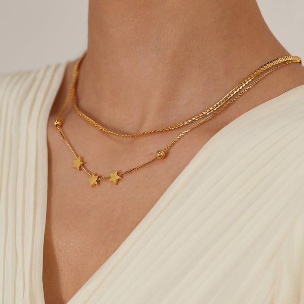 Charming Women's Gold Star Pendant Necklace - Delicate Layered Chain Jewelry-Women's Necklace-SunnyHouse Jewelry