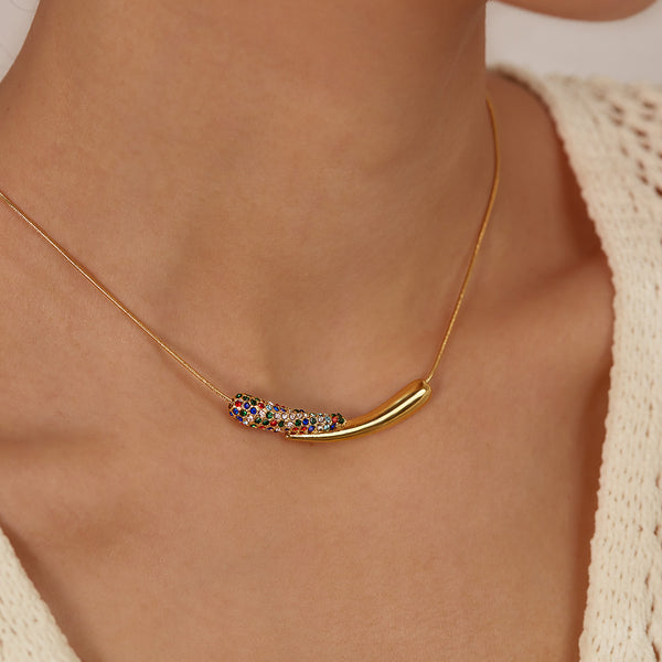 Women’s Colorful Pendant Necklace – Gold Bar Pendant with Multicolor Crystal Inlay – Elegant Minimalist Jewelry Gift-Women's Necklace-SunnyHouse Jewelry