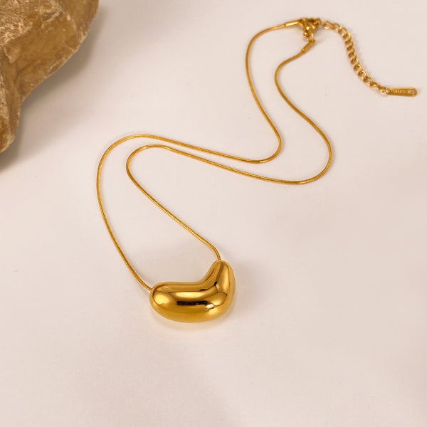 Women’s Titanium Stainless Steel Bean Pendant Necklace – Minimalist Gold Plated Chain – Modern Heart Bean Charm Jewelry – Hypoallergenic & Tarnish Resistant-Women's Necklace-SunnyHouse Jewelry