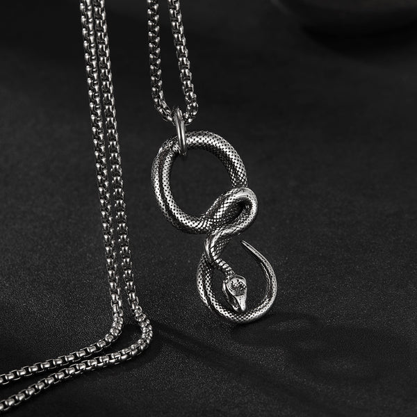 Snake Pendant Necklace for Men – Titanium Stainless Steel Infinity Serpent Necklace – Gothic Reptile Symbol Amulet Jewelry-Men's Pendant Necklace-SunnyHouse Jewelry