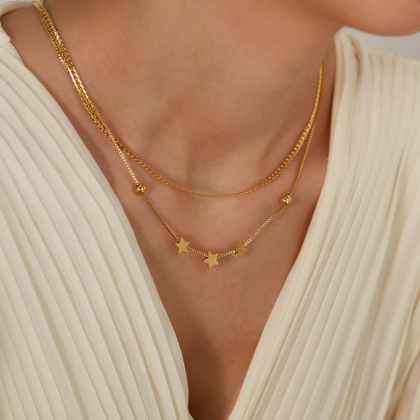 Charming Women's Gold Star Pendant Necklace - Delicate Layered Chain Jewelry-Women's Necklace-SunnyHouse Jewelry