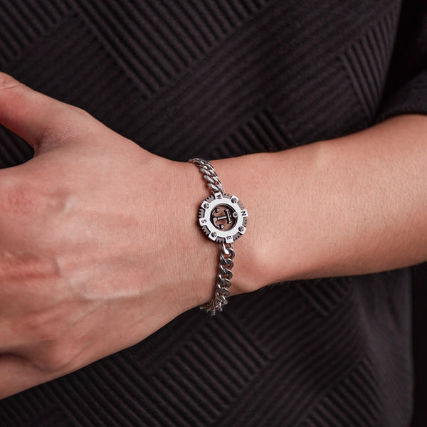 Titanium Stainless Steel Nautical Compass Men's Bracelet – Adjustable, Sleek Chain Link with Anchor Design-Men's Bracelet-SunnyHouse Jewelry