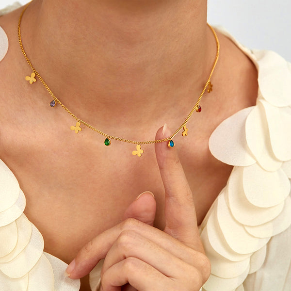 Women's Titanium Stainless Steel Pendant Necklace, Gold-Plated Chain with Colorful Charms – Fashion Jewelry for Casual & Formal Occasions-Women's Necklace-SunnyHouse Jewelry