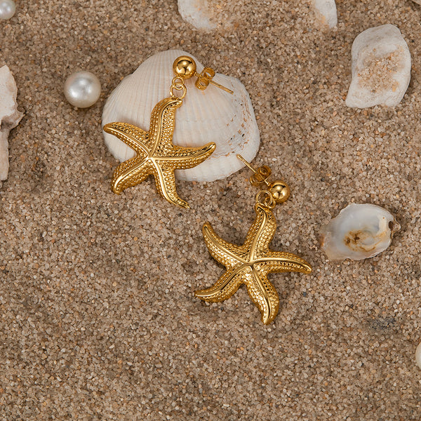 Women’s Gold Starfish Dangle Earrings – Ocean-Inspired Statement Earrings, Beach Style Jewelry for Women and Girls-Women's Earrings-SunnyHouse Jewelry