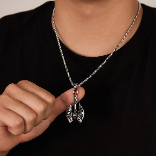 Men's Titanium Stainless Steel Pendant Necklace – Viking Battle Axe Design, Durable Chain, Gothic Style, Perfect for Everyday Wear-Men's Pendant Necklace-SunnyHouse Jewelry