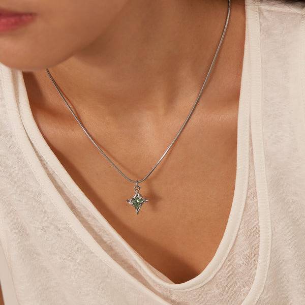 Unique Women's Star Pendant Necklace with Green Enamel – Stylish Stainless Steel Chain, Perfect for Everyday Wear-Women's Necklace-SunnyHouse Jewelry