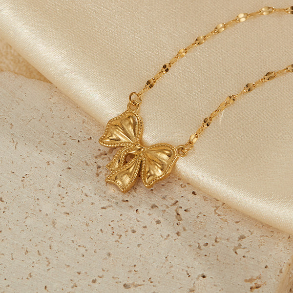 Women's Titanium Stainless Steel Bow Pendant Necklace – Gold-Plated Chain – Hypoallergenic & Tarnish Resistant-Women's Necklace-SunnyHouse Jewelry