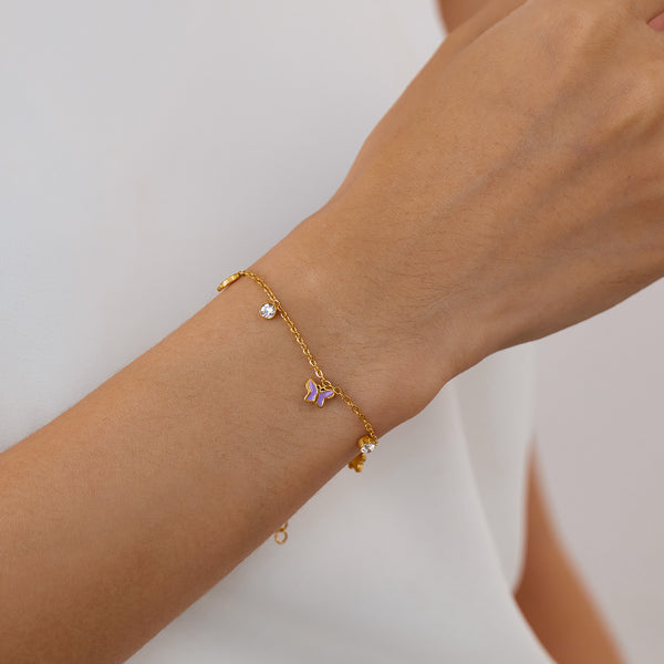 Women’s Titanium Stainless Steel Gold-Plated Butterfly Charm Bracelet – Elegant, Adjustable, Hypoallergenic Jewelry with Crystal Accents-Women's Bangle-SunnyHouse Jewelry