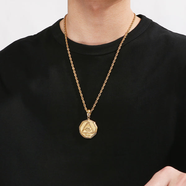 Men's Titanium Stainless Steel Eye of Providence Pendant Necklace – All-Seeing Eye Gold Charm – Hexagon Amulet for Fashion and Protection-Men's Pendant Necklace-SunnyHouse Jewelry