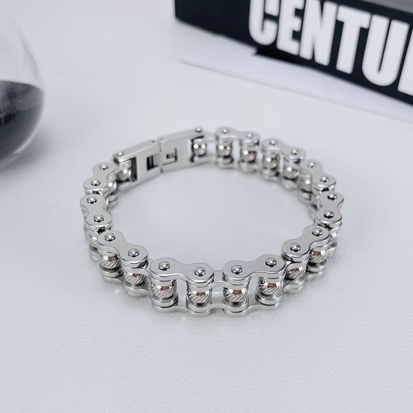 Men’s Harley Bike Chain Bracelet – Silver Link Biker Jewelry, Durable Heavy-Duty Wristband for Men-Men's Bracelet-SunnyHouse Jewelry
