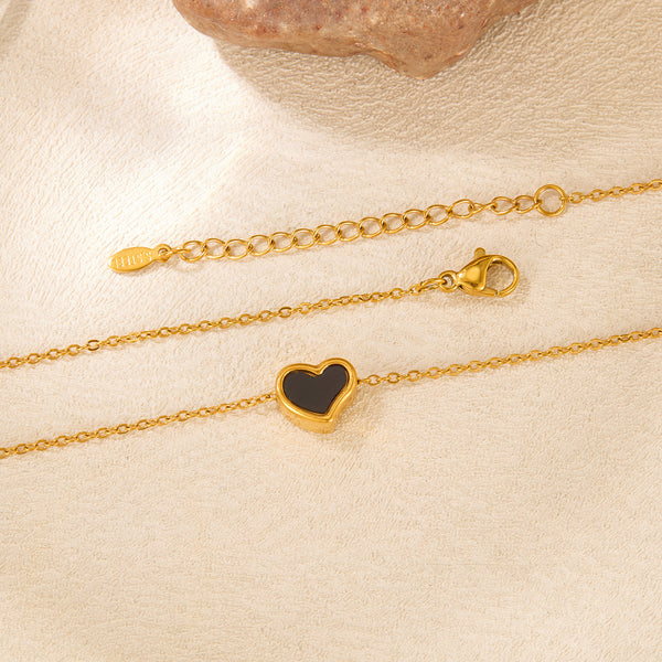 Women’s Titanium Stainless Steel Heart Pendant Necklace – Gold-Plated Chain with Black Enamel, Hypoallergenic & Fade-Resistant Romantic Jewelry-Women's Necklace-SunnyHouse Jewelry