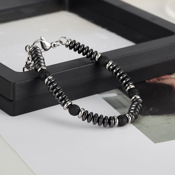 Men’s Titanium Stainless Steel Bracelet – Black Bead & Disc Chain Design, Adjustable Clasp, Durable Fashion Jewelry for Casual & Formal Wear-Men's Bracelet-SunnyHouse Jewelry