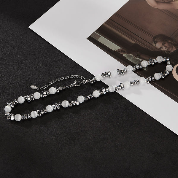 Women’s Fashion Natural Stone Necklace – Silver and White Stone Fashion Jewelry, Durable Hypoallergenic Chain-Women's Necklace-SunnyHouse Jewelry