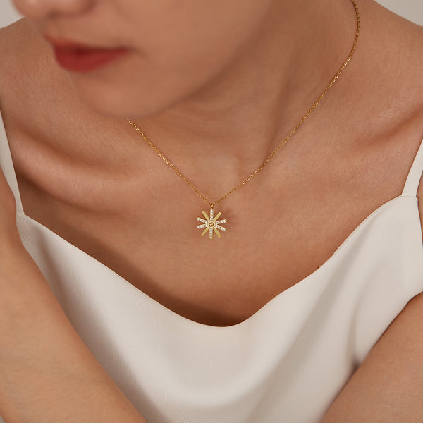 Women’s Elegant Gold Starburst Pendant Necklace with Crystal Accents – Fashion Jewelry Gift for Women-Women's Necklace-SunnyHouse Jewelry