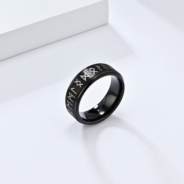 Men's Ring with Runic Pattern - Sleek Design, Comfort Fit, Durable, Hypoallergenic, 8mm-Men's Ring-SunnyHouse Jewelry