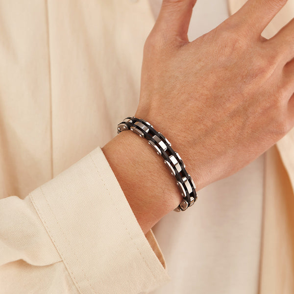 Men’s Titanium Stainless Steel Bracelet – Black and Silver Link Chain Design, Durable & Stylish Biker Jewelry for Men – Heavy Duty, Hypoallergenic, Rust Resistant-Men's Bracelet-SunnyHouse Jewelry