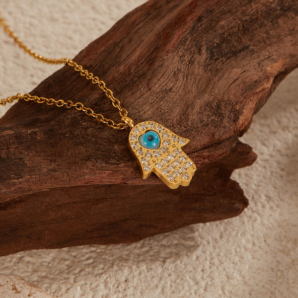 Bohemian Hamsa Hand of God Pendant Necklace and Earring Set in .925 Sterling Silver with Blue CZ, Perfect Gift for Women Bohemian Hamsa Hand of God Pendant Necklace and Earring Set in .925 Sterling Silver with Blue CZ, Perfect Gift for Women