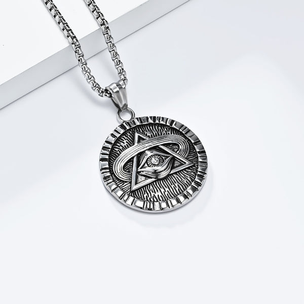 Men's Titanium Stainless Steel All-Seeing Eye Pendant Necklace - Vintage Symbolic Jewelry with Triangle and Eye Design-Men's Pendant Necklace-SunnyHouse Jewelry
