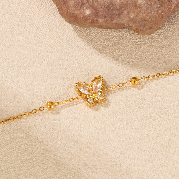 18K Gold‑Plated Titanium Stainless Steel Butterfly Bracelet for Women – Adjustable Dainty Cubic Zirconia Charm, Hypoallergenic & Tarnish‑Resistant Jewelry Gift-Women's Bangle-SunnyHouse Jewelry
