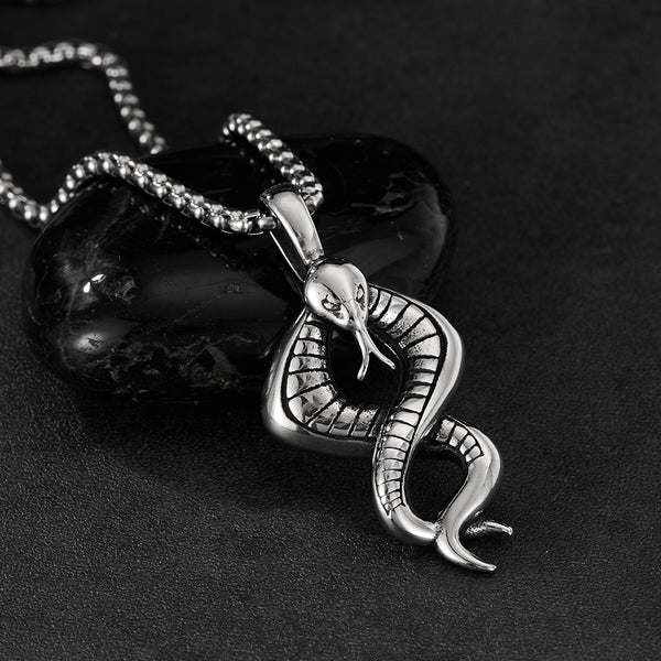 Cobra Snake Pendant Necklace for Men – Titanium Stainless Steel Serpent Jewelry – Gothic Snake Necklace with Hooded Design for Strength and Protection-Men's Pendant Necklace-SunnyHouse Jewelry