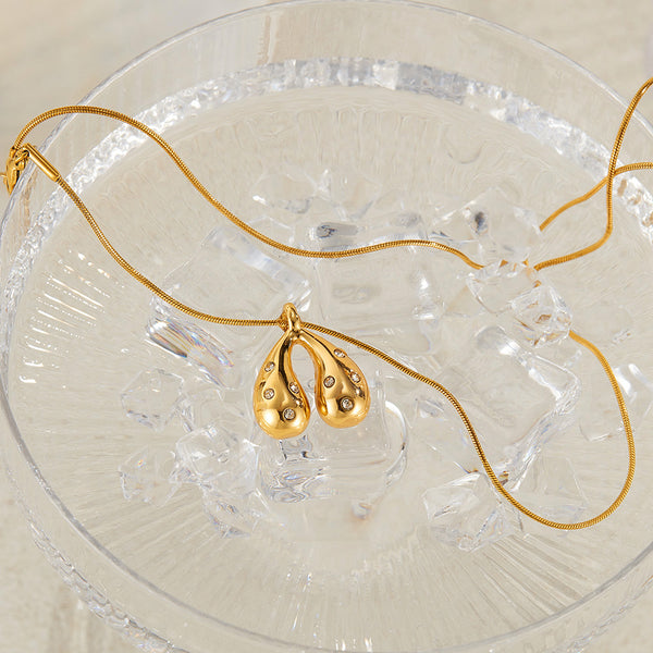 Women’s Fashion Pendant Necklace – Elegant Gold Teardrop Pendant with Crystal Accents – Fashion Jewelry Gift for Women-Women's Necklace-SunnyHouse Jewelry