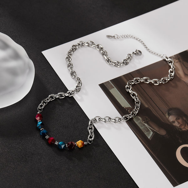 Women’s Fashion Necklace with Colorful Stones – Silver Chain Fashion Jewelry for Everyday Wear and Layering-Women's Necklace-SunnyHouse Jewelry