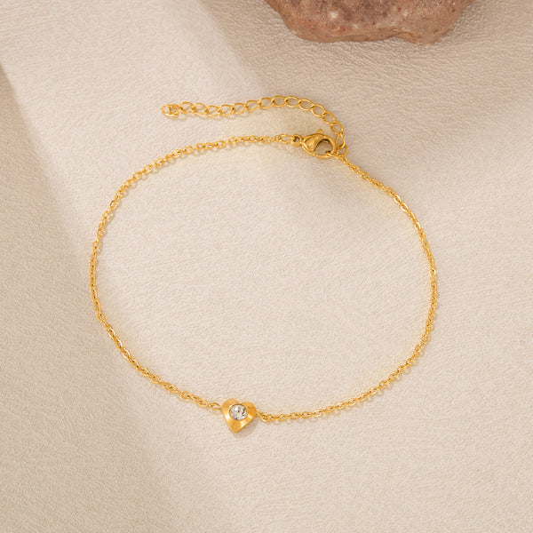 Women's Gold Titanium Stainless Steel Anklet with Heart Charm and Cubic Zirconia – Dainty Adjustable Chain Ankle Bracelet for Women and Girls-Women's Anklet-SunnyHouse Jewelry