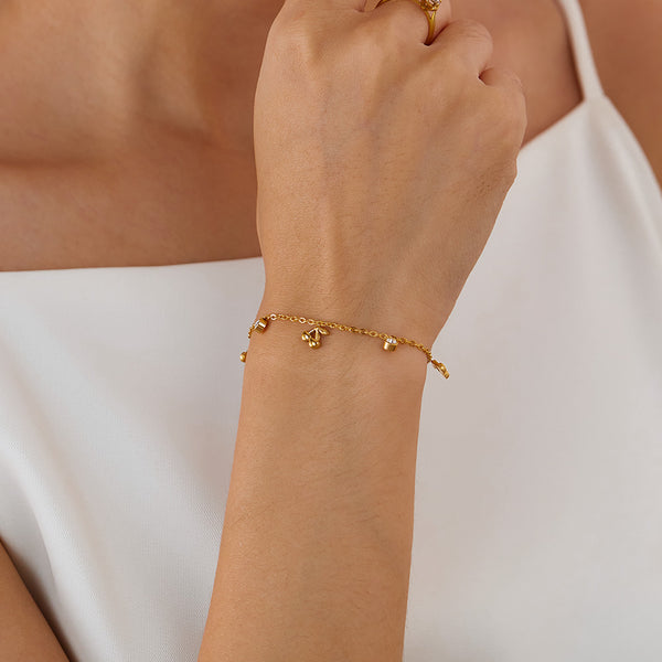 Women’s Titanium Stainless Steel Gold-Plated Cherry Charm Bracelet – Adjustable, Hypoallergenic, and Elegant Jewelry with Crystal Accents-Women's Bangle-SunnyHouse Jewelry