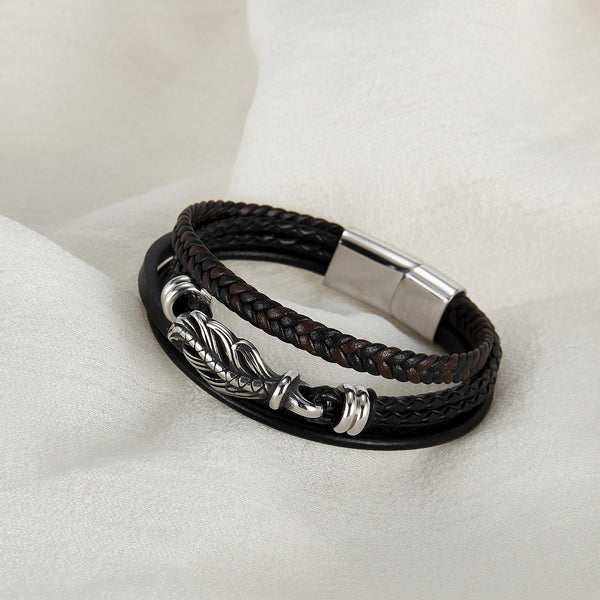 Men's Woven Leather Bracelet with Stainless Steel Dragon Clasp - Durable and Fashion-Forward Accessory-Men's Bracelet-SunnyHouse Jewelry