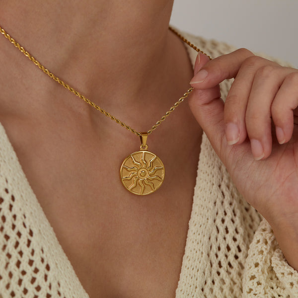 Women's Titanium Stainless Steel Sun Pendant Necklace – Gold-Plated Chain – Hypoallergenic & Tarnish Resistant-Women's Necklace-SunnyHouse Jewelry