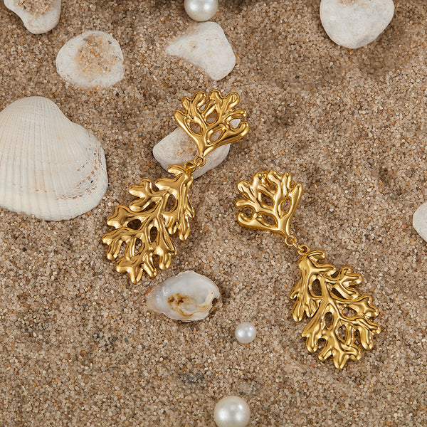 Women’s Gold Coral Reef Dangle Earrings – Ocean-Inspired Statement Earrings, Elegant Long Drop Jewelry for Women and Girls-Women's Earrings-SunnyHouse Jewelry