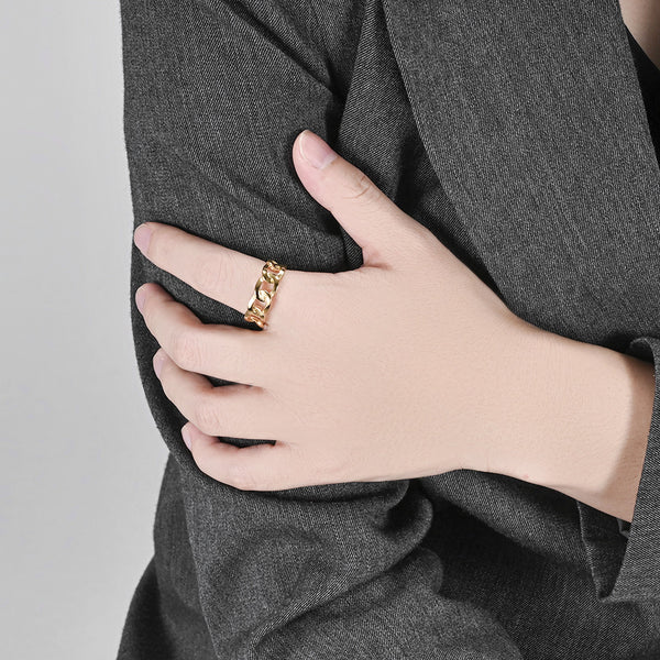 Women’s Gold-Tone Titanium Stainless Steel Chain Link Ring – Stylish, Durable, Hypoallergenic Fashion Jewelry-Women's Ring-SunnyHouse Jewelry