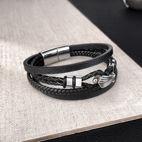 Men’s Nautical Anchor Bracelet – Titanium Stainless Steel & Black Braided Leather Wrap Bracelet – Marine-Inspired Jewelry for Men-Men's Bracelet-SunnyHouse Jewelry