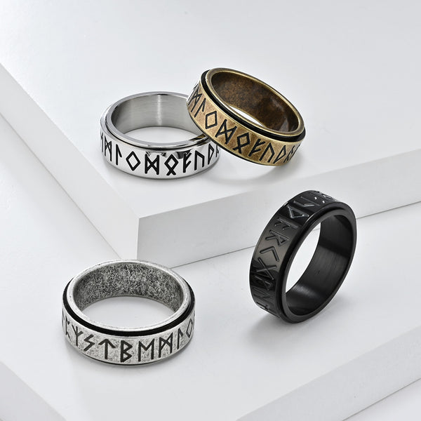 Men's Titanium Stainless Steel Rune Engraved Band - Durable Nordic Style Ring for Everyday Wear-Men's Ring-SunnyHouse Jewelry
